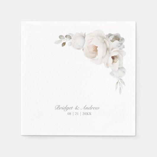 Serviette En Papier Élégant Mariage floral rose blanche (Devant)