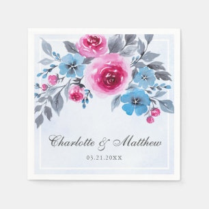 Serviette En Papier Elégant Mariage Floral Rose Et Bleu