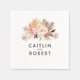 Serviette En Papier Élégant Mariage floral rose pâle