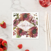 Serviette En Papier Élégant Mariage floral rose rose Burgundy Or (En situation)