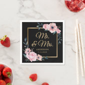 Serviette En Papier Élégant Mariage floral rose rose noir or (En situation)