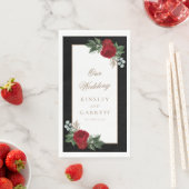 Serviette En Papier Élégant Mariage Floral Rouge Noir & Or (En situation)