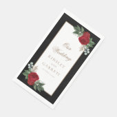 Serviette En Papier Élégant Mariage Floral Rouge Noir & Or (Coin)