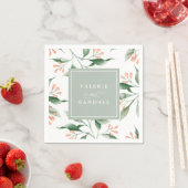 Serviette En Papier Elégant Mariage floral simple aquarelle (En situation)
