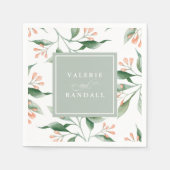 Serviette En Papier Elégant Mariage floral simple aquarelle (Devant)