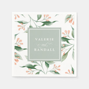 Serviette En Papier Elégant Mariage floral simple aquarelle