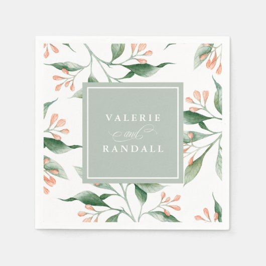 Serviette En Papier Elégant Mariage floral simple aquarelle (Devant)