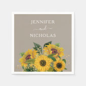 Serviette En Papier Élégant Mariage floral Taupe (Devant)