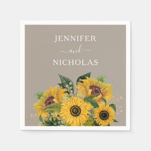 Serviette En Papier Élégant Mariage floral Taupe (Devant)