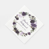 Serviette En Papier Élégant Mariage floral violet et feuille verte or (Coin)