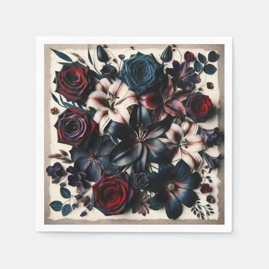 Serviette En Papier Élégant Mariage foncé de fleurs en automne (Devant)