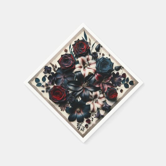 Serviette En Papier Élégant Mariage foncé de fleurs en automne (Coin)