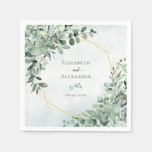 Serviette En Papier Elégant Mariage géométrique Eucalyptus (Devant)