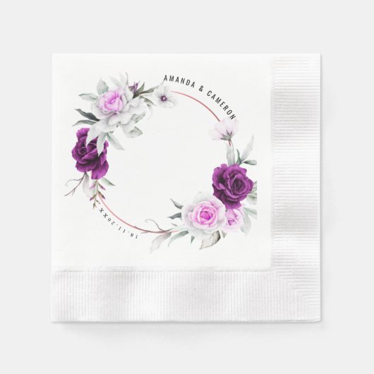 Serviette En Papier Élégant Mariage géométrique violet rustique (Devant)