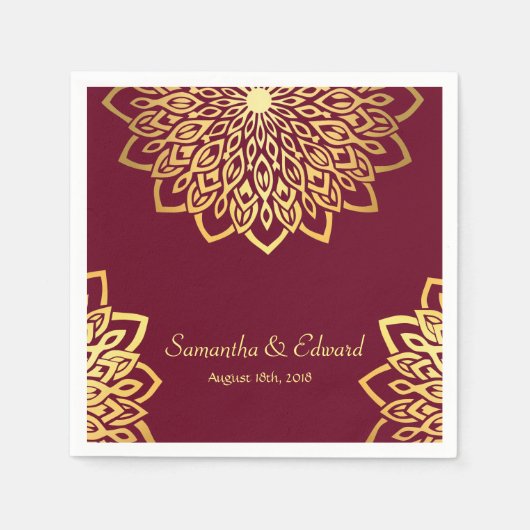 Serviette En Papier Élégant Mariage Gold Burgundy (Devant)