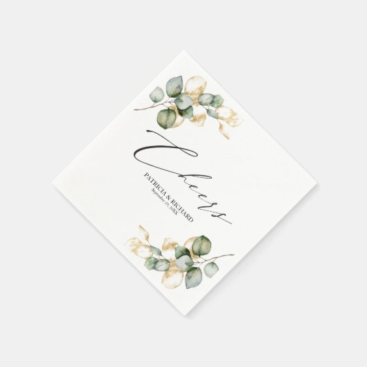 Serviette En Papier Élégant Mariage Gold Greenery (Coin)