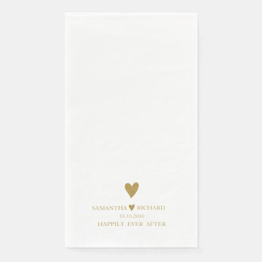 Serviette En Papier Elégant Mariage Gold Heart Happy Jamais Après (Devant)