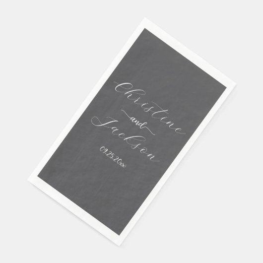 Serviette En Papier Élégant Mariage Gris Foncé Script (Coin)