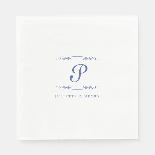 Serviette En Papier Élégant Mariage initial français chic (Devant)