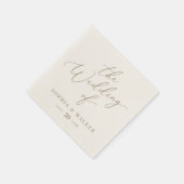 Serviette En Papier Élégant Mariage ivoire et calligraphie or (Coin)