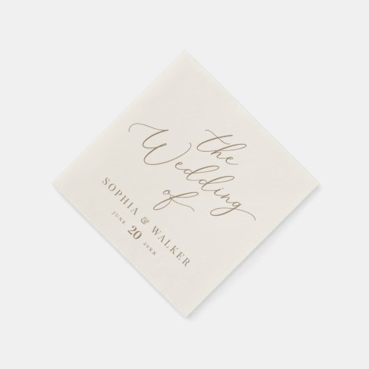 Serviette En Papier Élégant Mariage ivoire et calligraphie or (Coin)