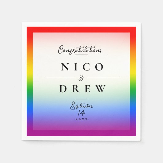 Serviette En Papier Élégant Mariage LGBTQ+ Pride (Devant)