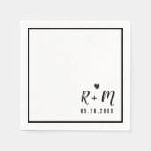 Serviette En Papier élégant mariage manuscrit noir et blanc (Devant)