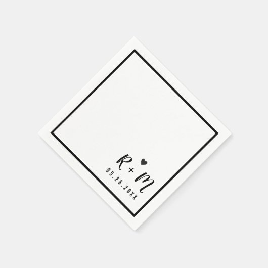 Serviette En Papier élégant mariage manuscrit noir et blanc (Coin)