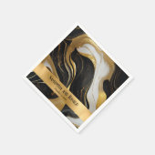 Serviette En Papier Elégant Mariage marbré Faux Gold, noir et blanc (Coin)