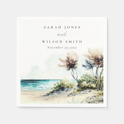 Serviette En Papier Elégant Mariage marin de la plage de Palm Plage Du (Devant)