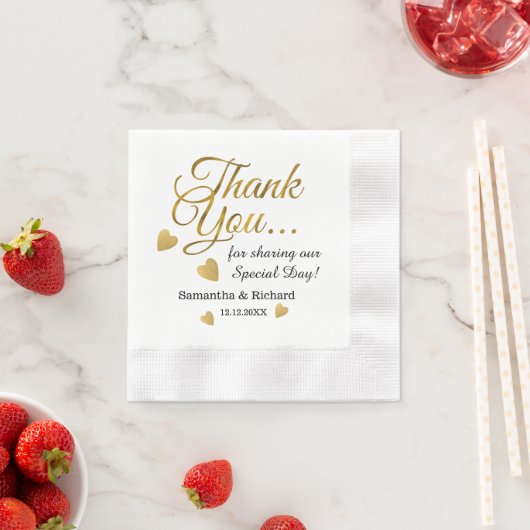 Serviette En Papier Élégant Mariage Merci or (En situation)