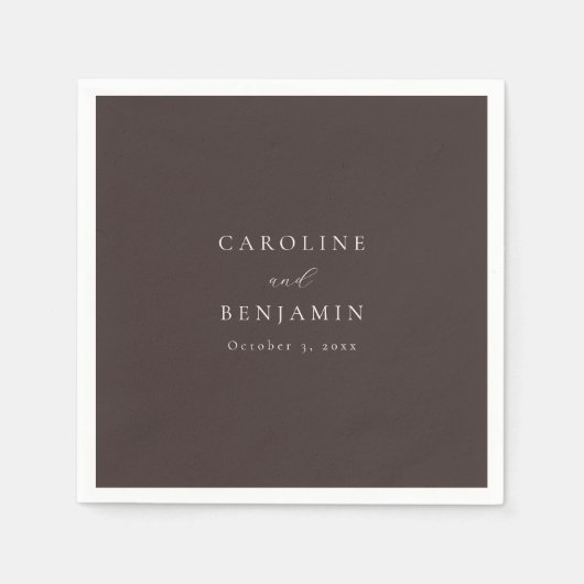 Serviette En Papier Élégant Mariage Minimaliste Brun Mocha Calligraphi (Devant)