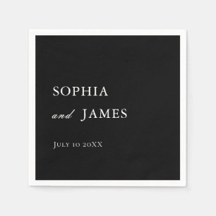 Serviette En Papier Élégant Mariage minimaliste noir