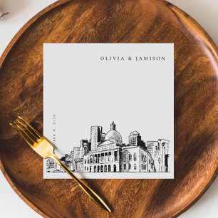 Serviette En Papier Elégant Mariage moderne Boston Sketch Nouvelle-Ang