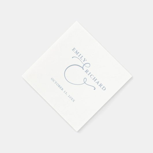 Serviette En Papier Élégant Mariage moderne Dusty Blue (Coin)