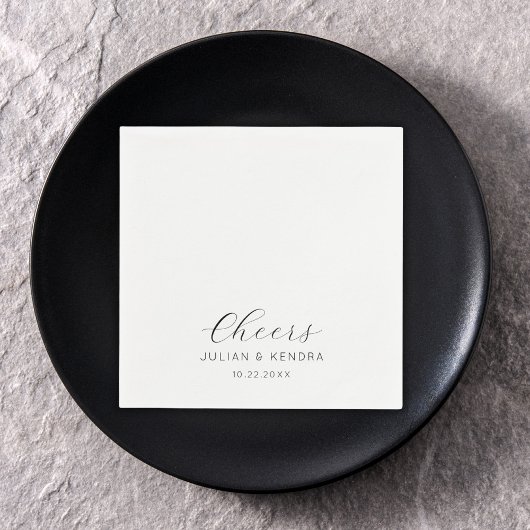 Serviette En Papier Élégant Mariage moderne noir et blanc