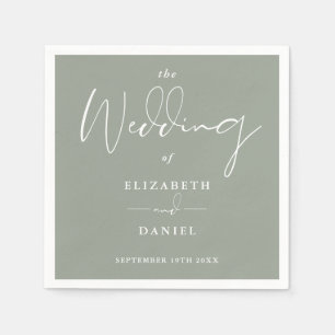Serviette En Papier Élégant Mariage moderne Sage de Script Vert