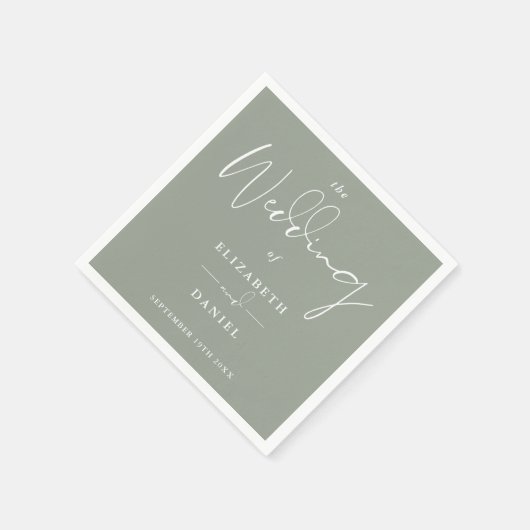 Serviette En Papier Élégant Mariage moderne Sage de Script Vert (Coin)