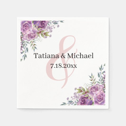 Serviette En Papier élégant mariage moderne violet rose (Devant)