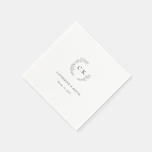 Serviette En Papier Élégant Mariage Monogramme (Coin)