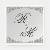 Serviette En Papier Élégant Mariage monogramme argent (Devant)