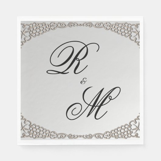 Serviette En Papier Élégant Mariage monogramme argent (Devant)