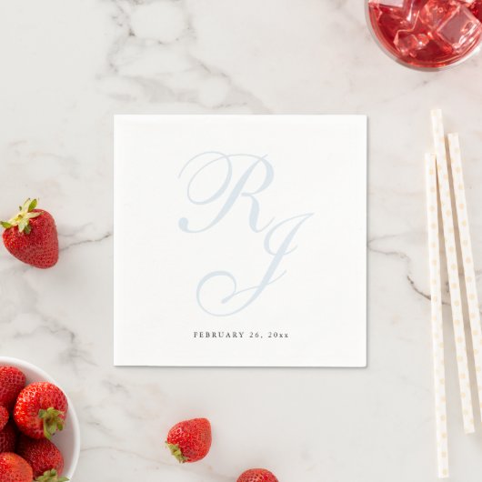 Serviette En Papier Élégant Mariage Monogramme bleu Dusty (En situation)