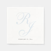 Serviette En Papier Élégant Mariage Monogramme bleu Dusty (Devant)