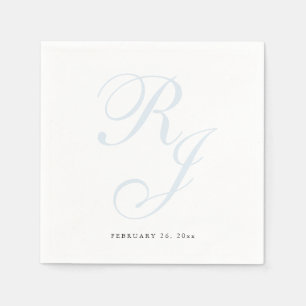 Serviette En Papier Élégant Mariage Monogramme bleu Dusty