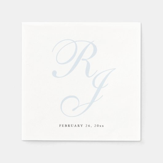 Serviette En Papier Élégant Mariage Monogramme bleu Dusty (Devant)