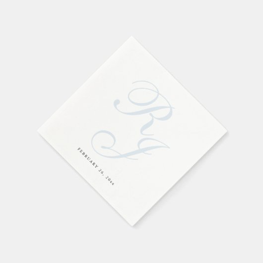 Serviette En Papier Élégant Mariage Monogramme bleu Dusty (Coin)