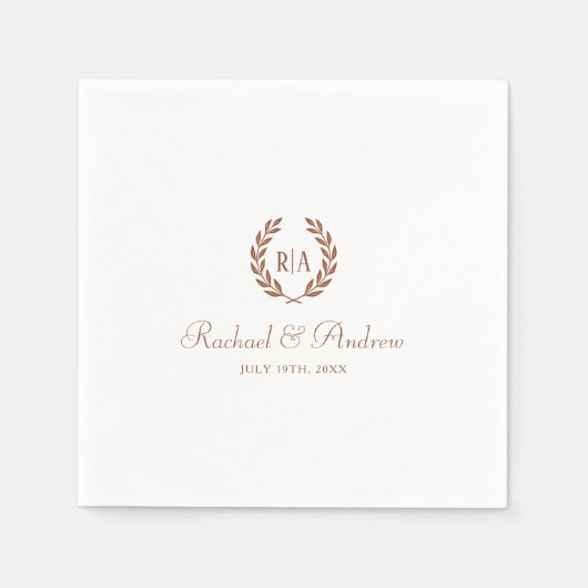 Serviette En Papier Élégant Mariage Monogramme brûlé orange (Devant)