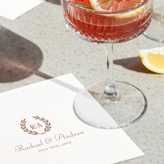 Serviette En Papier Élégant Mariage Monogramme brûlé orange