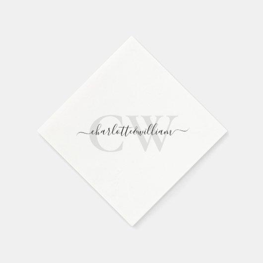 Serviette En Papier Élégant Mariage monogramme classique (Coin)